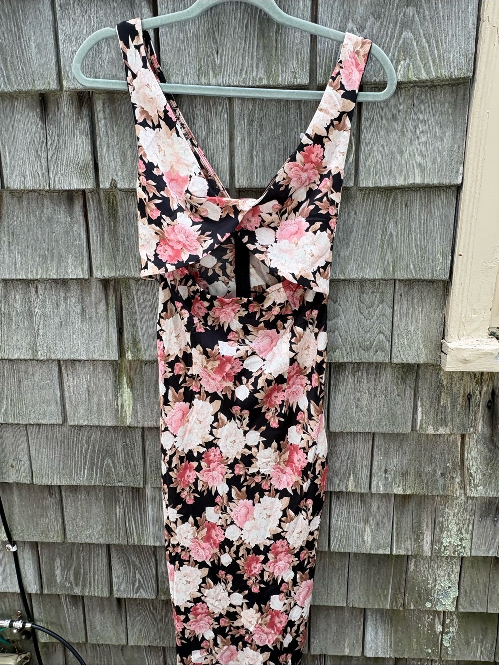 Floral Black and Pink Sleeveless Midi Dress